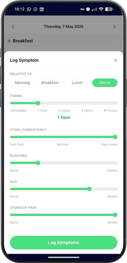 Symptom diary screen